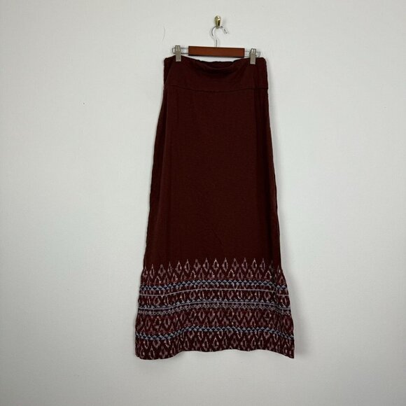 Eddie Bauer Outdoor Brown Orange Maxi Skirt Embroidered Aztec Print Size XS - Picture 1 of 7